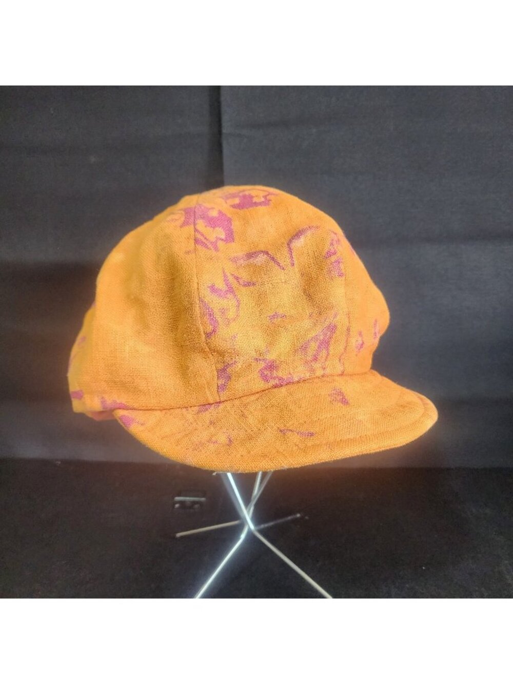 "Hat People"  Yellow Orange Abstract Pattern Newsboy Style Cap Hat Small Brim